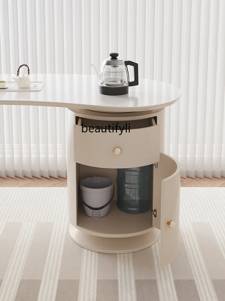 Bright Light Stone Plate Table-Chair Set Office Simple Modern Light Luxury High-Grade Cream Style Tea Table Kettle Integrated