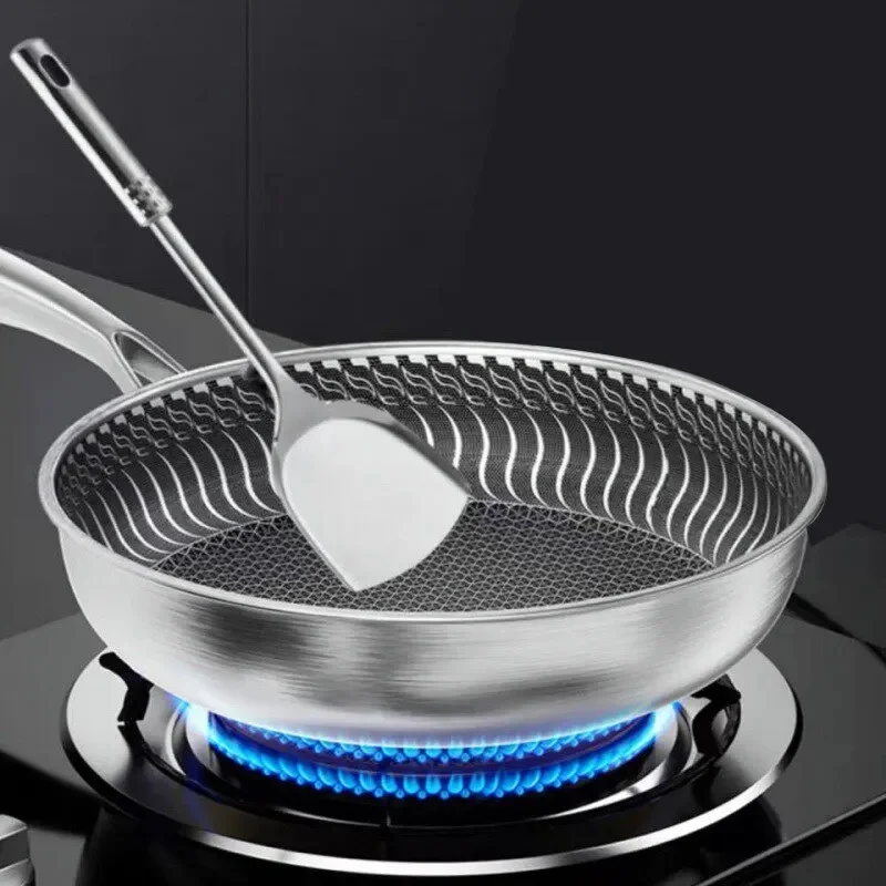 316 Stainless Steel Tri-Ply Honeycomb Wok Pan Double Sided Non Stick Skillet All Stoves Compatible Cookware