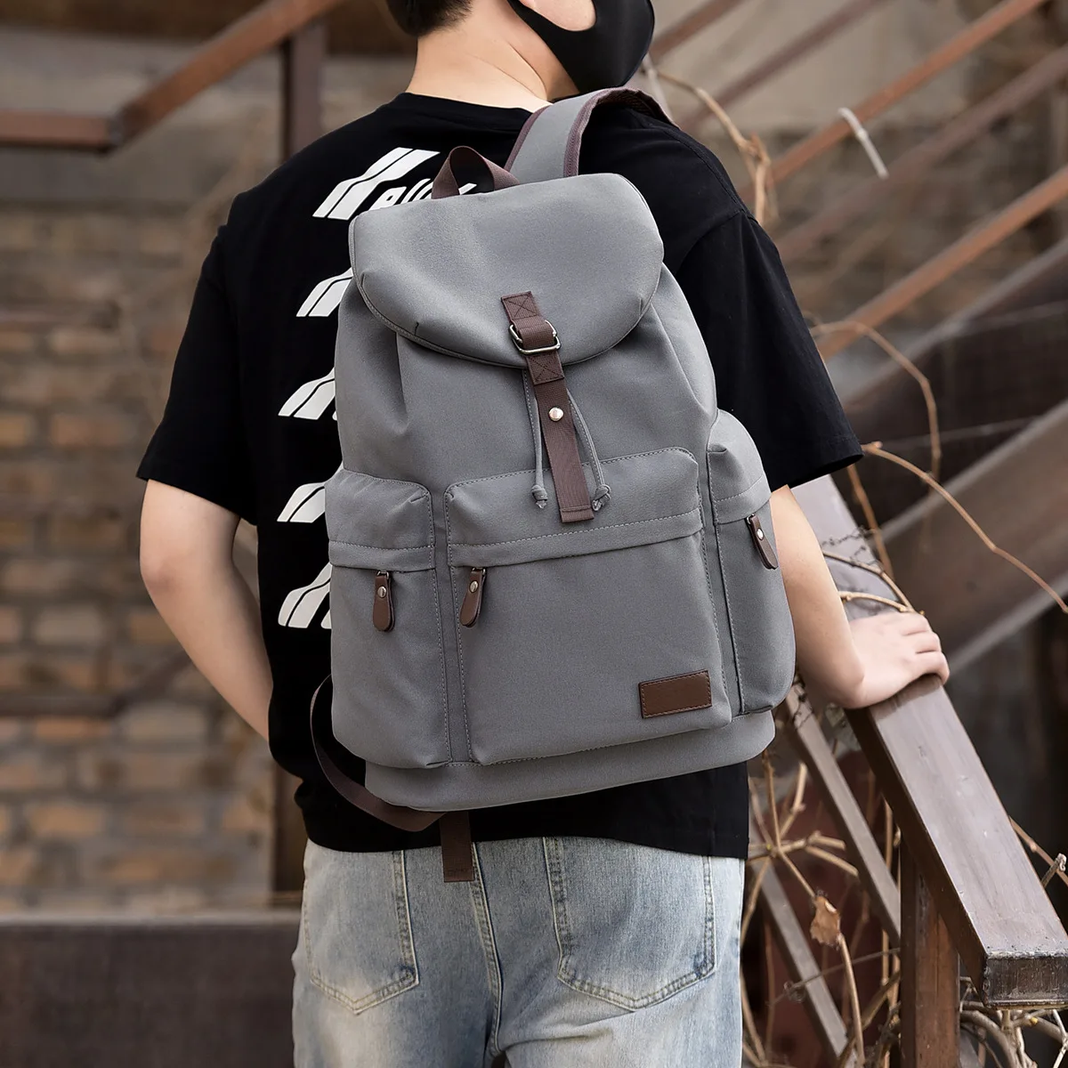 

European and American fashion trend backpack men's Oxford cloth schoolbag men's casual Joker large-capacity travel backpack