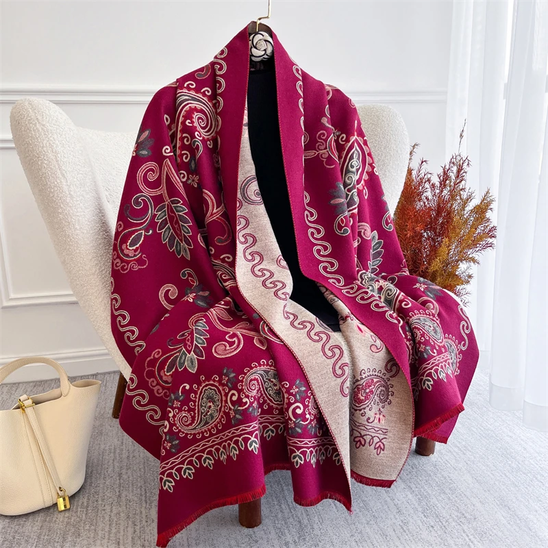 

Boho Paisley Winter Scarf for Women Warm Luxury Pashmina Shawls Thick Cashmere Blanket Lady Elegant Poncho Chunky Stoles Bufanda