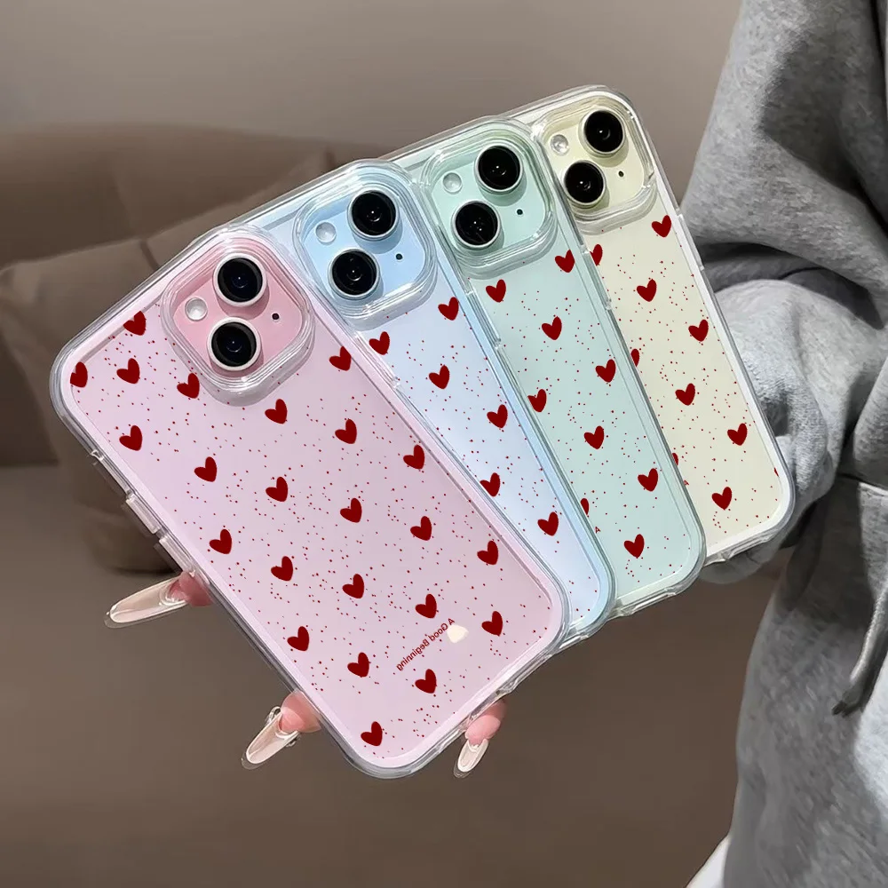 Herz-Polka-Dots Transparente Handyhülle für iPhone 17 13 16 15 11 12 14 Pro Max 17 Air XR X Hülle Silikon 2 IN 1 Stoßfeste Weiche Abdeckung – Detail 6