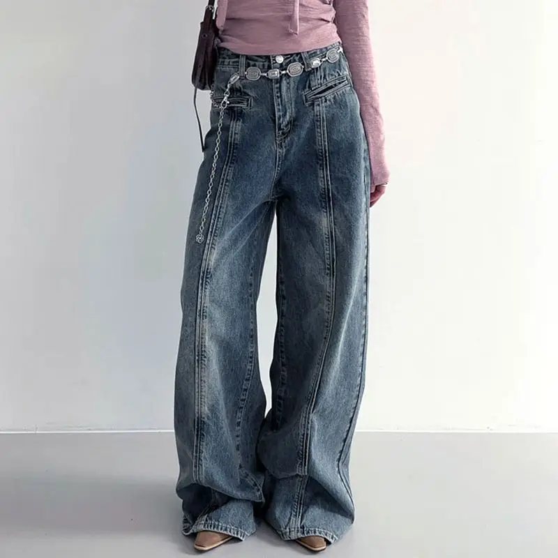 Jean Samen Met Rechte Losse Hoge Taille Baggy Vrouwen Casual Streetwear Vintage Denim Broek Koreaanse Mode Wijde Pijpen Broek