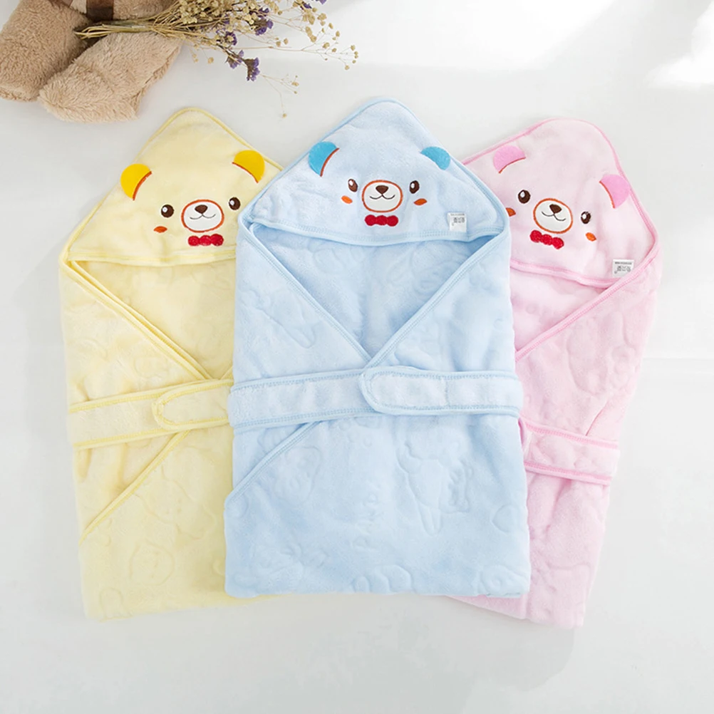 

Bear Design Infant Wrap Newborn Cotton Towel Hood Extra Water Absorbent Soft Breathable Washcloth For Shower Swimming Blue