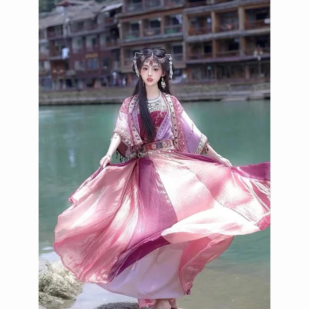 

2026 well-known tv role zi xuan the same hanfu set chinese Hmongb traditional improved daily clothes exotic ethnic style hanfu