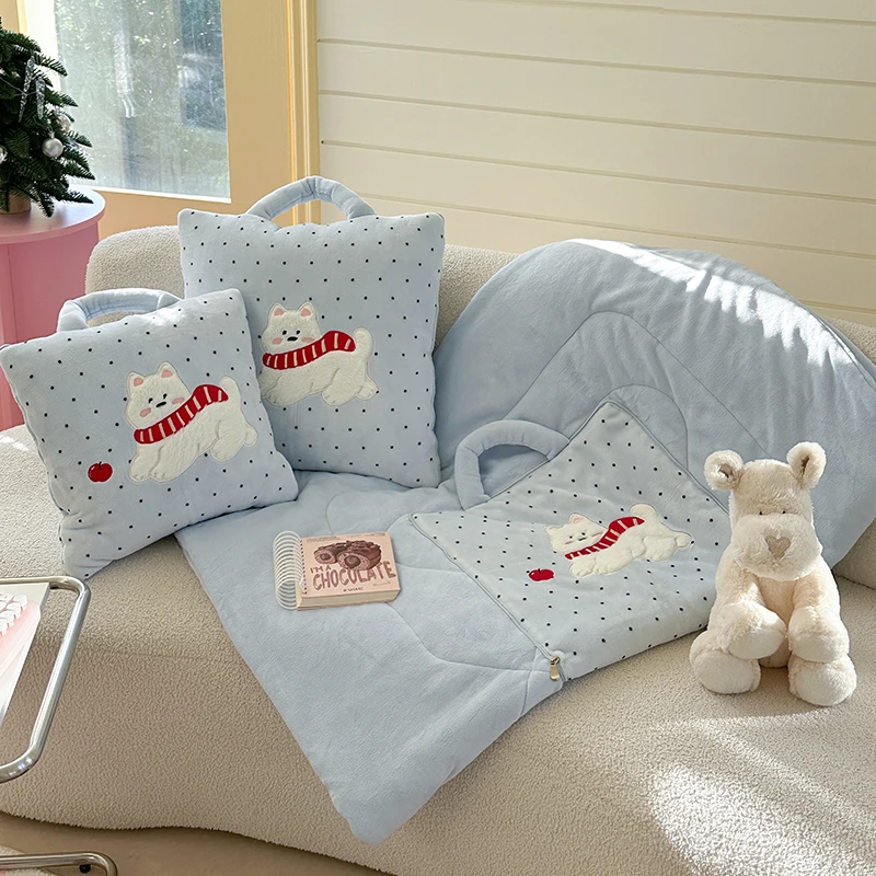 Thickened milk velvet puppy pillow quilt dual-purpose office living room portable lunch blanket stack student cushion winter
