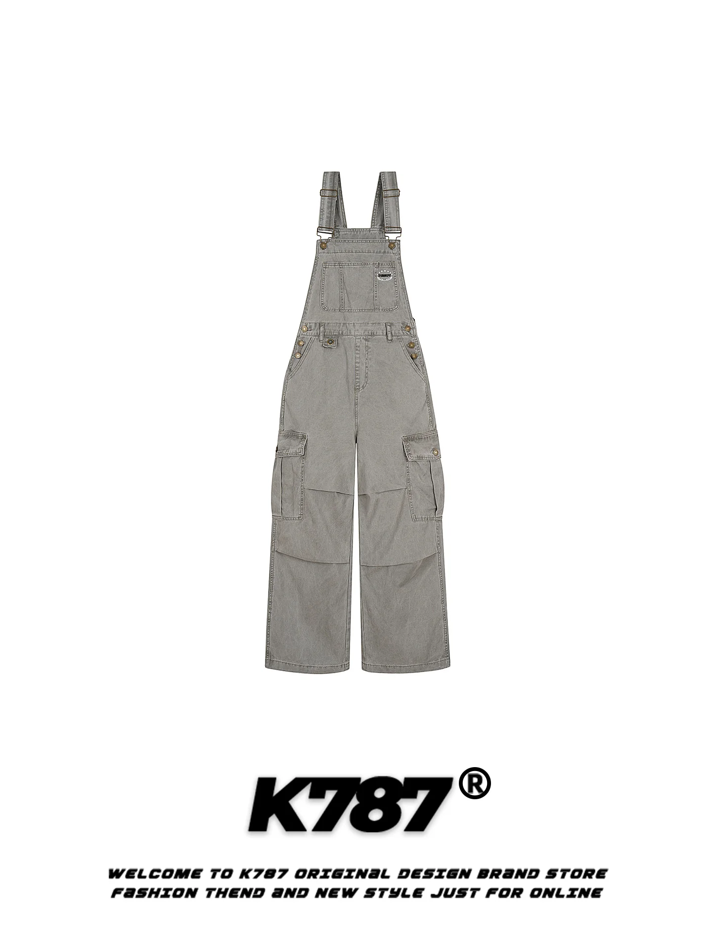 

K787 American Retro Workwear Overalls Loose Straight Leg Floor-Length Casual Trousers for Men And Women Comfortable Cotton