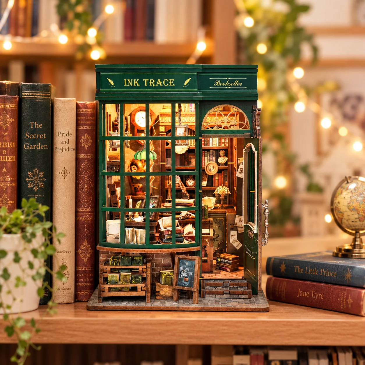 DIY Book Nook Kit Bookshelf Insert Decor The Ink Trace Bookstore Assembly Craft Collection for literary lovers & collectors