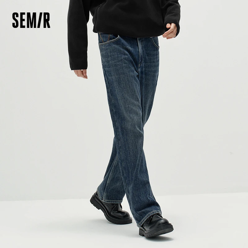 Semir Men Denim Jeans Elongated Fit Straight Leg Vintage Wash Commuter Style Versatile 2026 New Winter Daily Wear