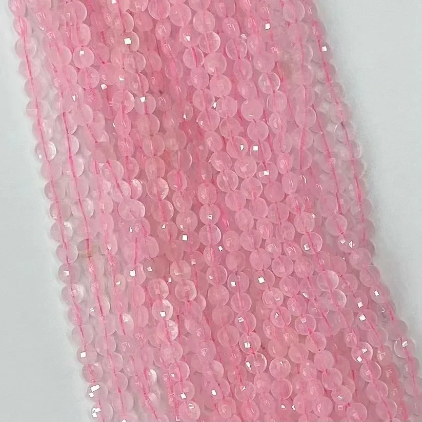 New Natural Rose Quartz Facted Coin Shape Loose Beads Energy Fashion DIY Bracelet Necklace 38cm Boho Fashion Beads Accessories