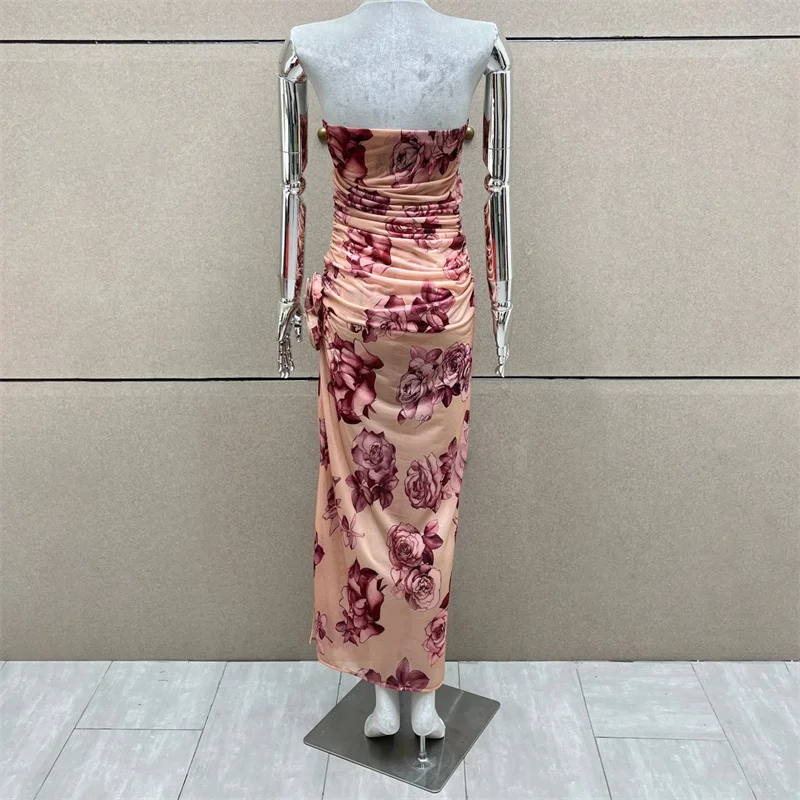 Women's dress New elastic slim fit sleeveless long dresses for summer 2025 3D flower decoration midi dresses y2k party dresses