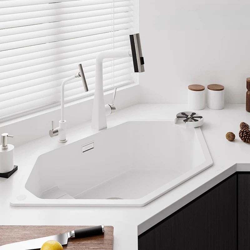 

S7 fan-shaped corner sink kitchen special-shaped quartz stone large single slot diamond-shaped dishwashing sink corner