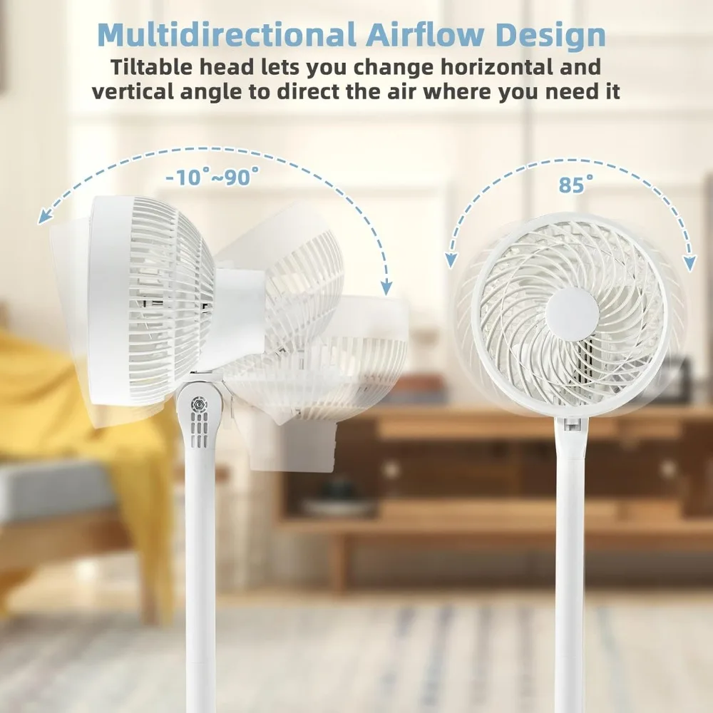 Pedestal Floor Fan com controle remoto, ventiladores portáteis em pé com oscilação 85 °, 100 ° Tilt, ventilador silencioso