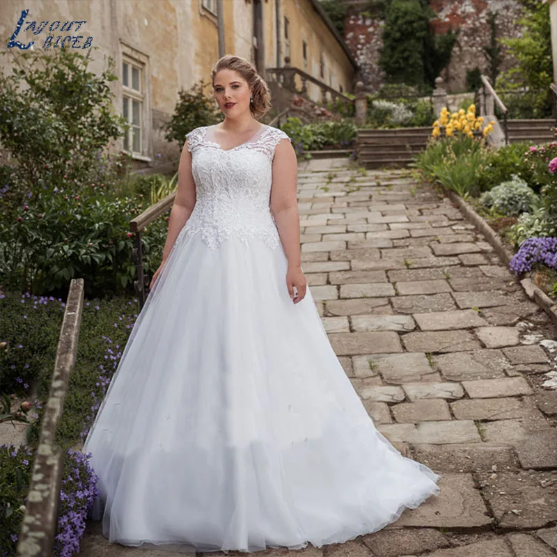 NICEB-vestidos De novia Vintage para mujer, ropa De talla grande, mangas casquillo, apliques De encaje, cuello en V, largo hasta el suelo Vestido de boda femenino Sombrero vestido de novia de estilo bohemio Vestido de