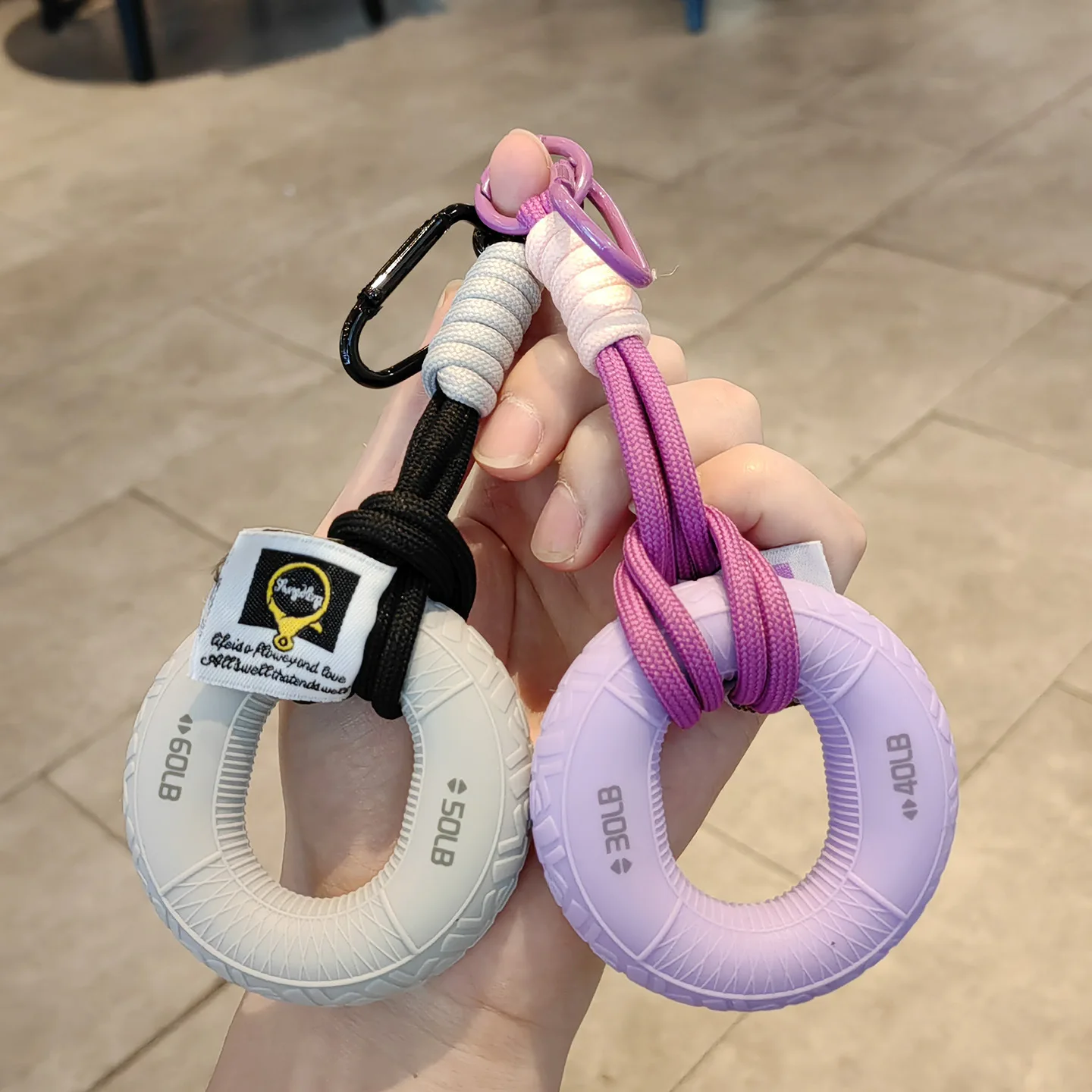 Soft Ring Hand Grip Strengthener with Carabiner Clip Stress Relief Fidget Toy Bag Charm Pendant for Women Backpack Keychain Gift
