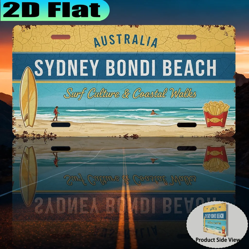 2D Flat - 【2D Flat】 2D Flat - [2D Flat] Une plaque en aluminium vintage (30,48 x 15,24 cm) représentant la culture du surf et la côte