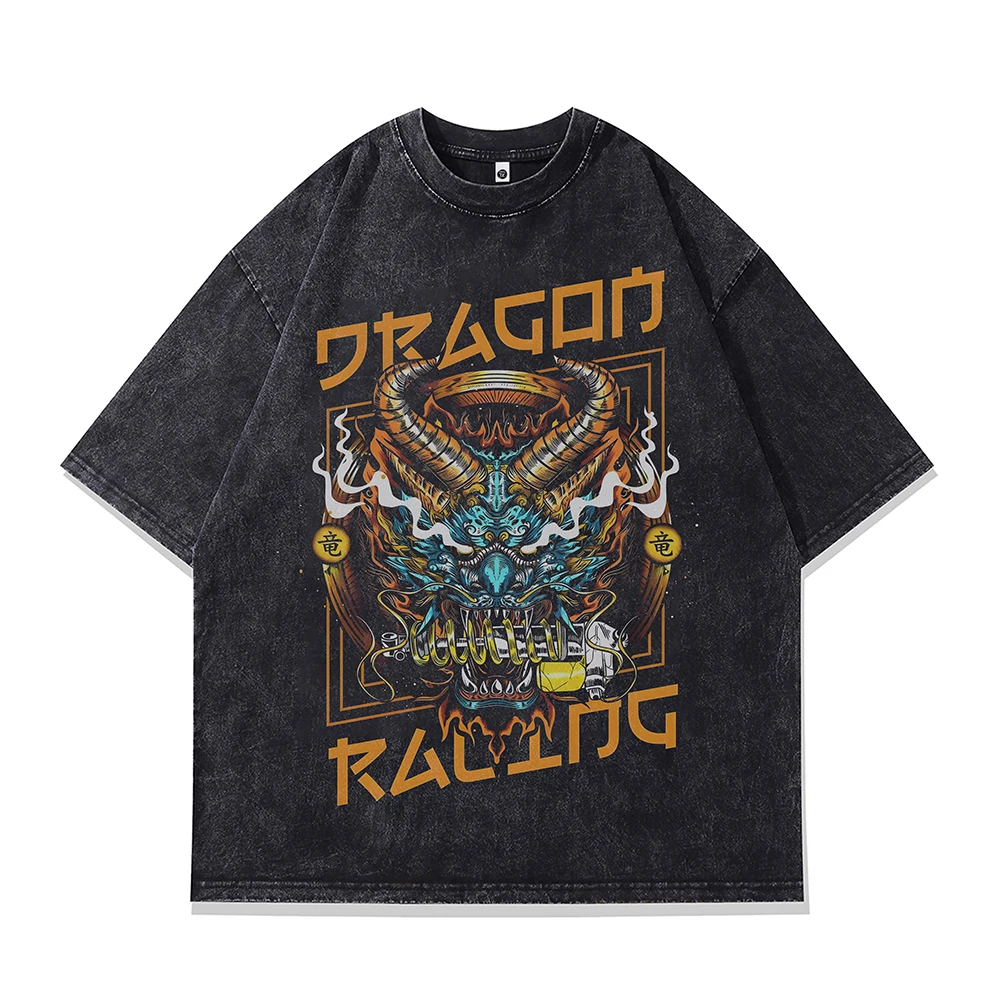 

2025 New Men‘s Oversized T-shirt Anime Dragon Print Graphic T Shirts Short Sleeve Vintage Jujutsu Kaisen Gothic Cotton Tops Tee