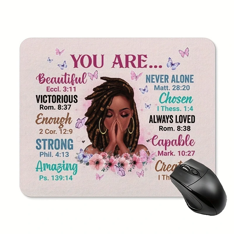 English Letter Girl Mouse Pad Premium Textured Mouse Mat Waterproof Non-Slip Rubber Base for Office Work Computer Mouse Pad