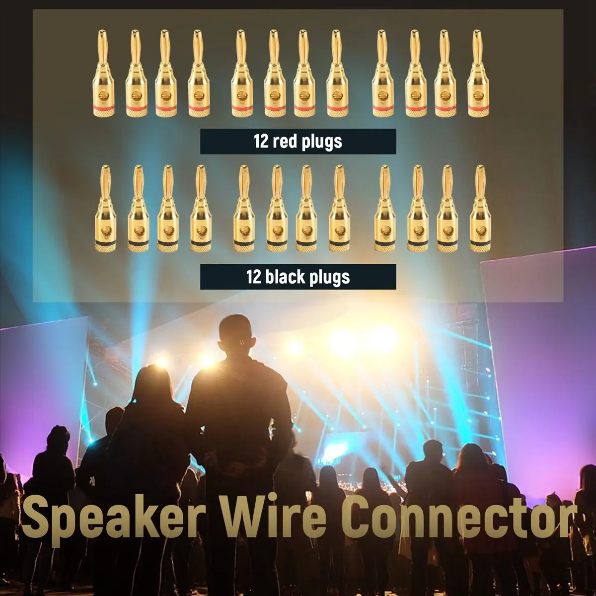 ABAN Banana Plugs Open 24K Gold Plated Plugs Audio Jack Connector for Speaker Stereo Cable, 24-Pack (12 Red, 12 Black)