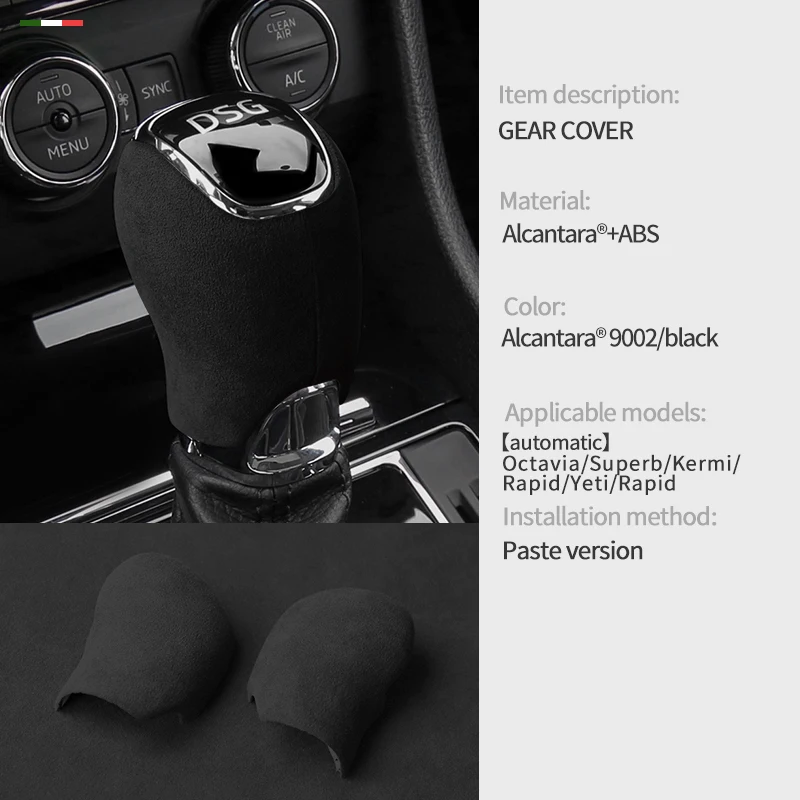 For Skoda Octavia Superb Kermi Rapid Yeti Rapid Car Center Console Gear Shift Head Knob Cover Trim Alcantara Suede Accessories