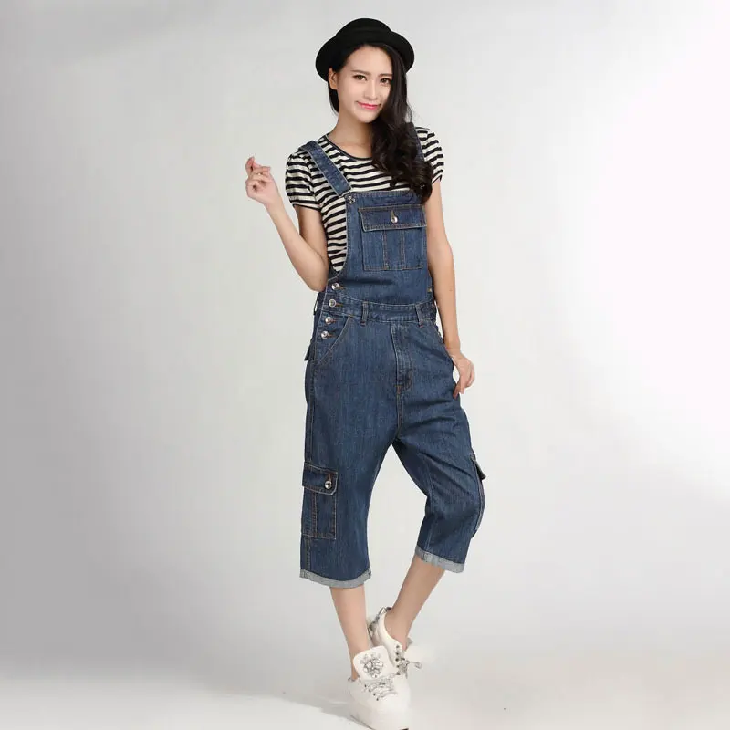 

Women's Denim Suspenders Women's Korean Fashion Loose One-Piece Multi-Pocket Cropped Pants Large Size Suspenders