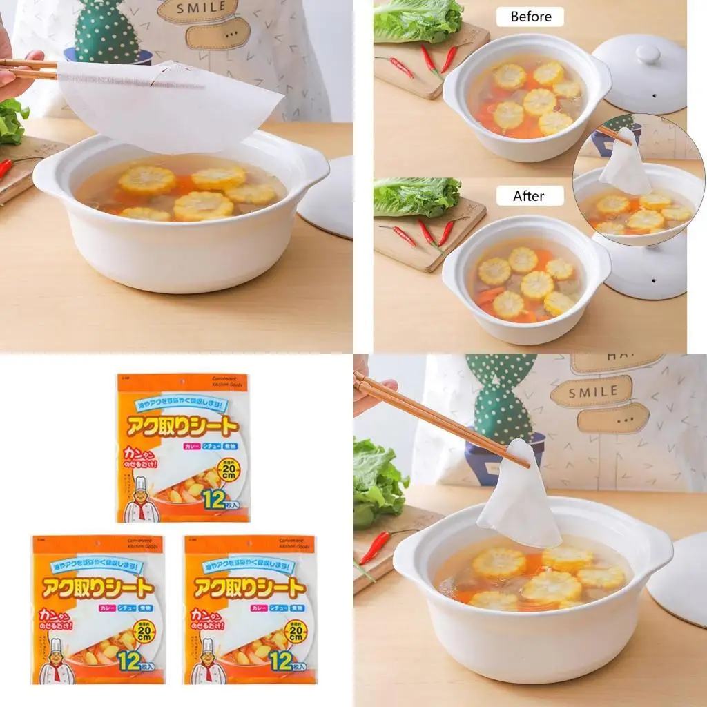 

E8BD New Hot Oil Absorbing Blotter Paper,Absorb and Removes Greasy Fats on Soups, Fried Meals Fastly,12 Pcs/Set