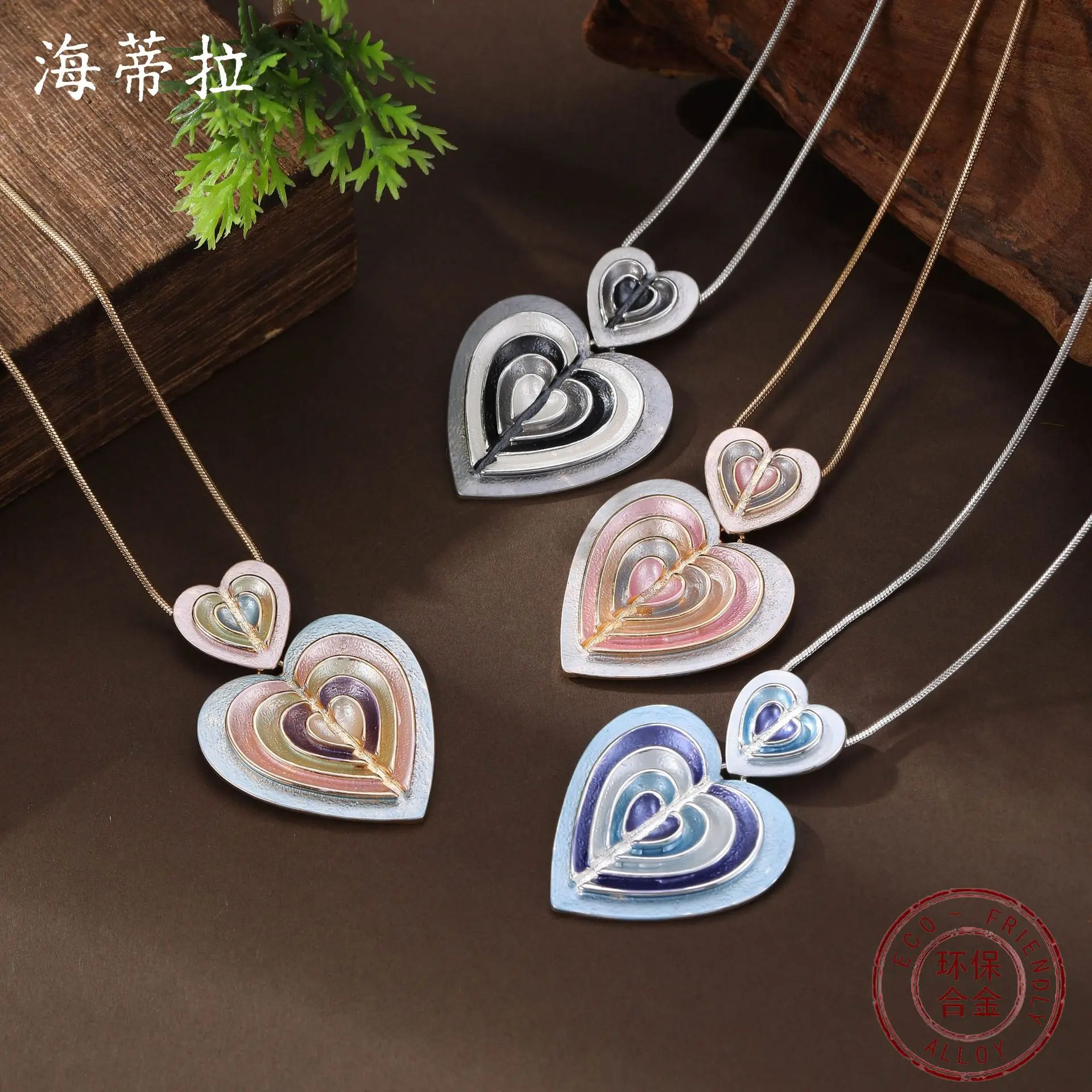 New enamel geometric love pendant women's fashion high sense heart-shaped versatile necklace