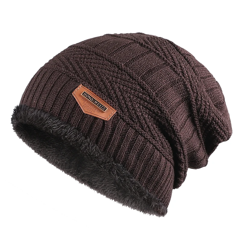 Men Winter Snow Hat Polyester Fleece Inside Thermal Slouchy Beanie Knit Skull Cap Outdoor Sports