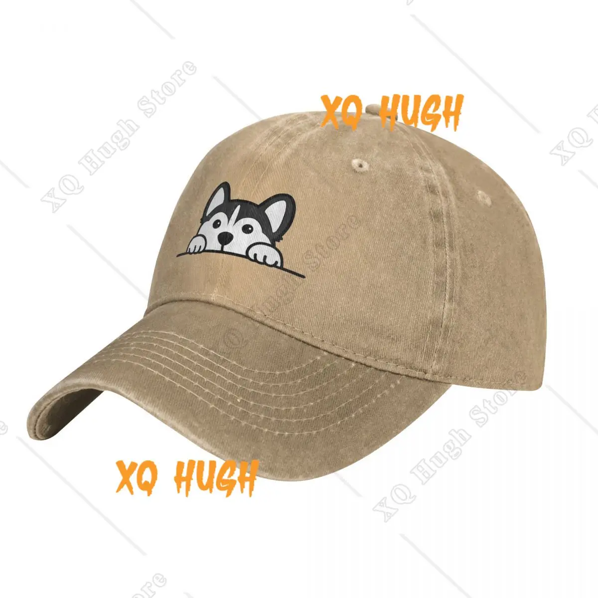 Cute Siberian Husky Baseball Cap peeking dog Casual Men Washed Trucker Hat Sun-Proof Custom Logo Outdoor Sports Snapback Cap