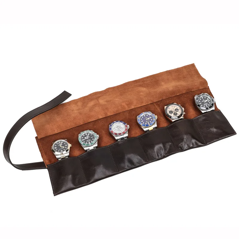 Bolsa de cuero encerado de primera calidad para relojes, bolsa de almacenamiento de cuero hecha a mano, portátil para viajes, para relojes mecánicos de pulsera.
