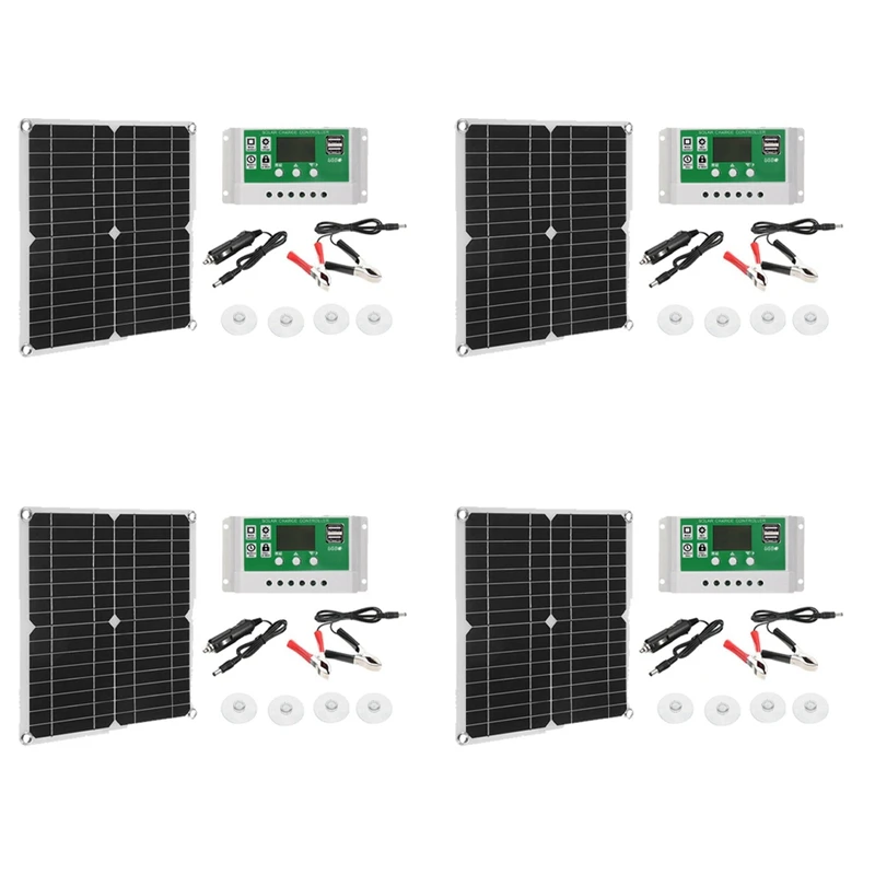 

4X 12W Solar Panel Kit 60A 12V Battery Charger With Controller Caravan Boat