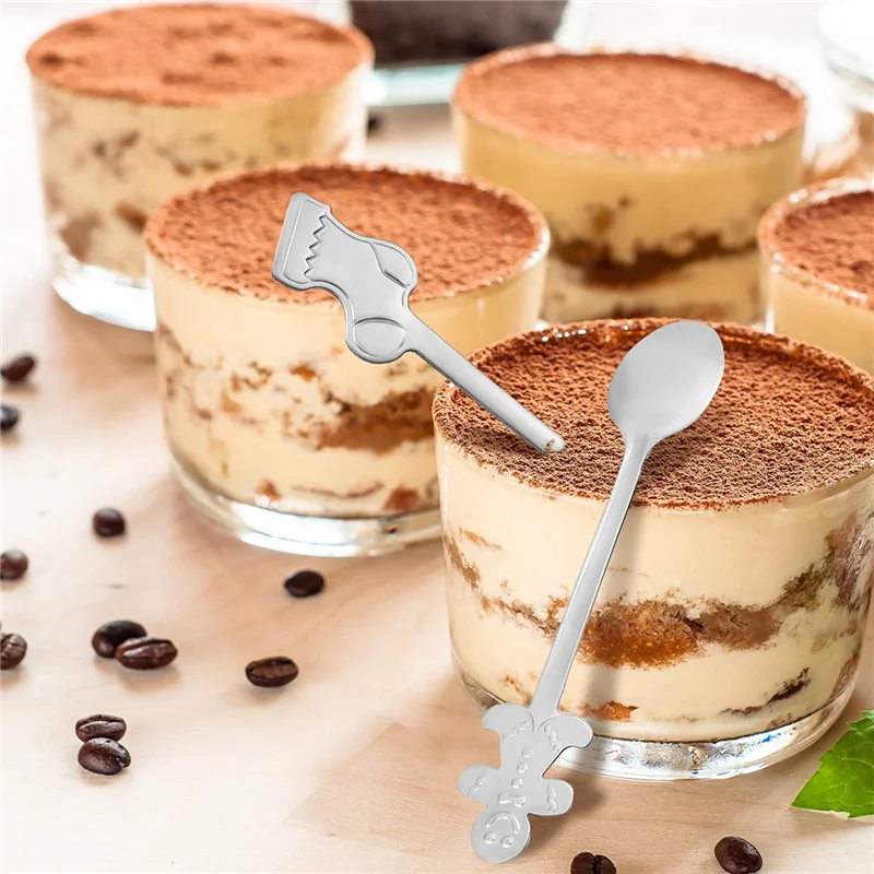 Cucharas de café de acero inoxidable para Navidad, 16 piezas, vajilla de postre, cocina, regalos de Año Nuevo, Plata