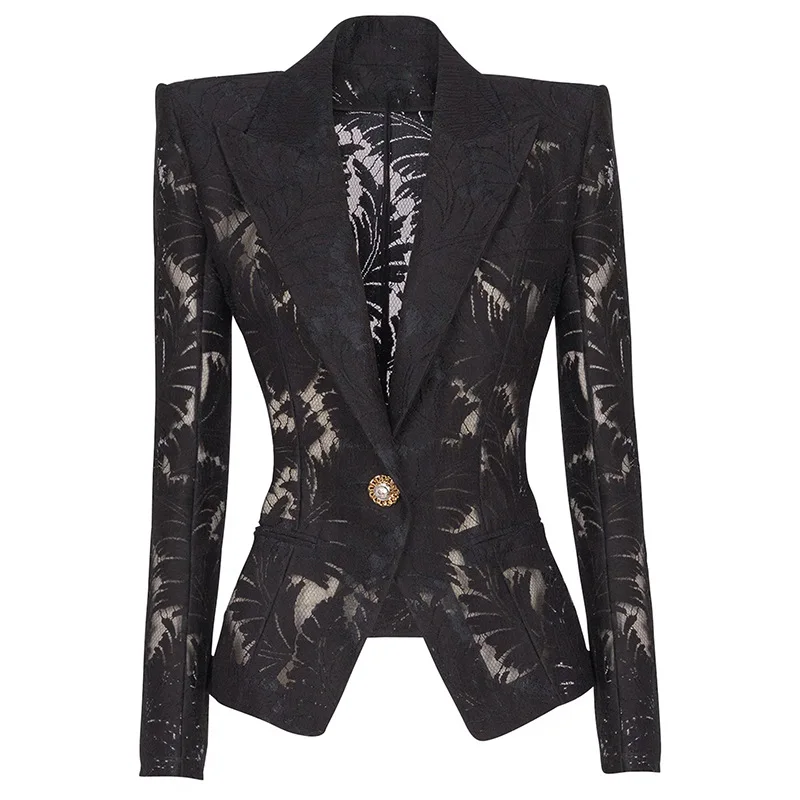 Fashion Slim Embroidered Mesh Jacket Blazer