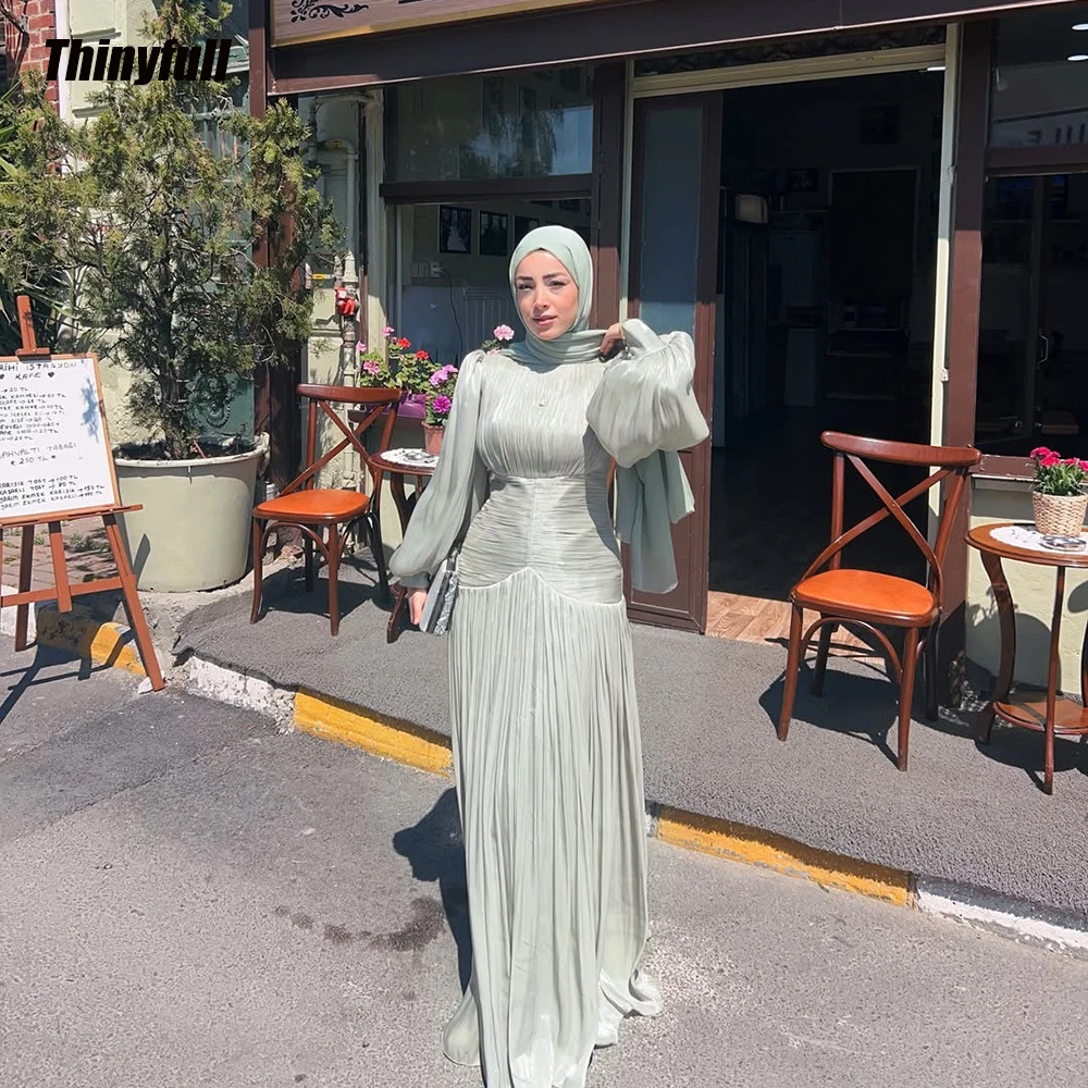 

Thinyfull A-line Prom Dress 2026 Shiny Satin Full Sleeves O-neck Evening Party Dress Long Gown Robe De Soirée Customized ﻿