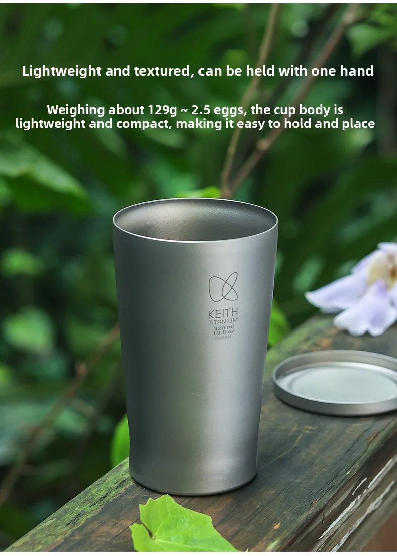 KEITH Reiner Titan Doppelwandiger Vakuumisolierter Becher 320ml Plastikfreier Becher für Kaffee Bier Büro Camping – Detail 4