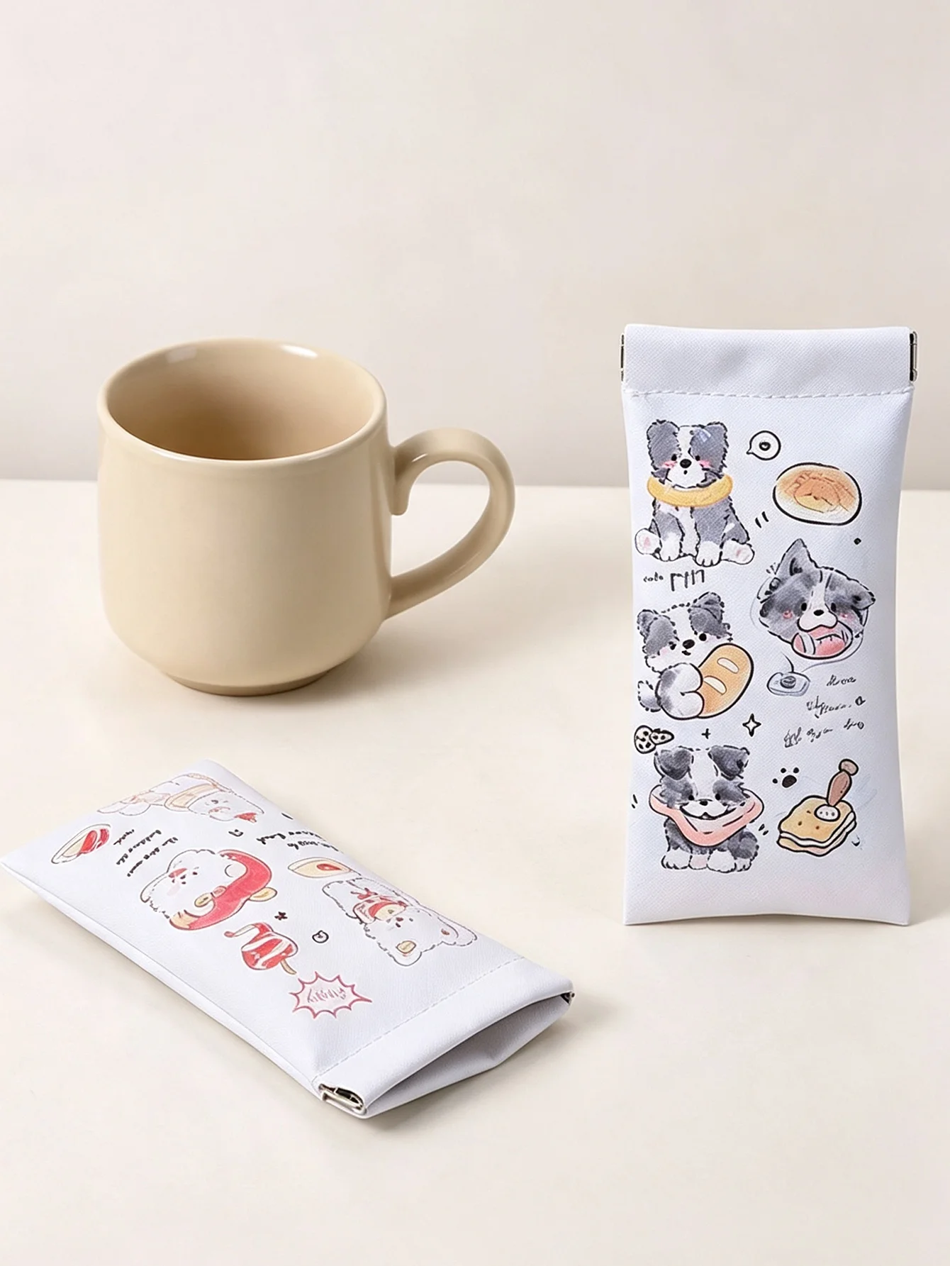 WERLLANDS PU Leather Cartoon Dog Pattern Eyeglasses Pouch Unisex Portable Soft Glasses Storage Bag