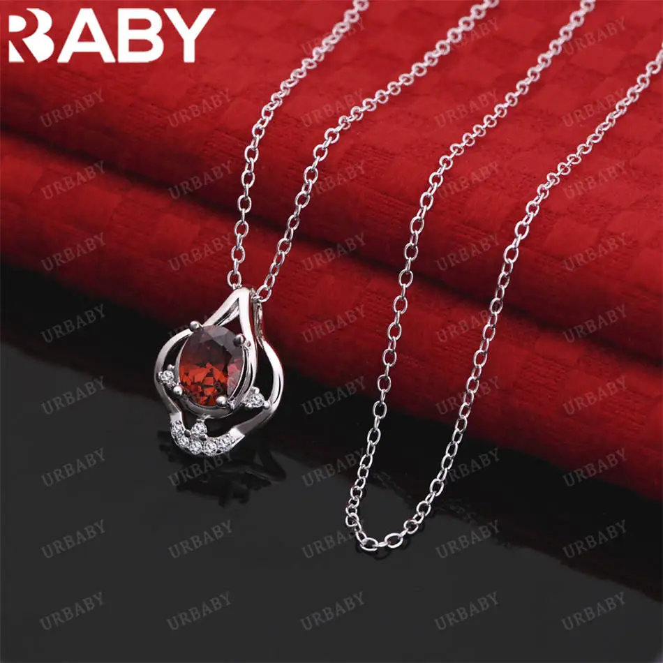 

URBABY 40-75 см стерлингового серебра 925 пробы красный циркон кулон ожерелье для женщин очаровательный тренд подарки на день рождения модная вечеринка