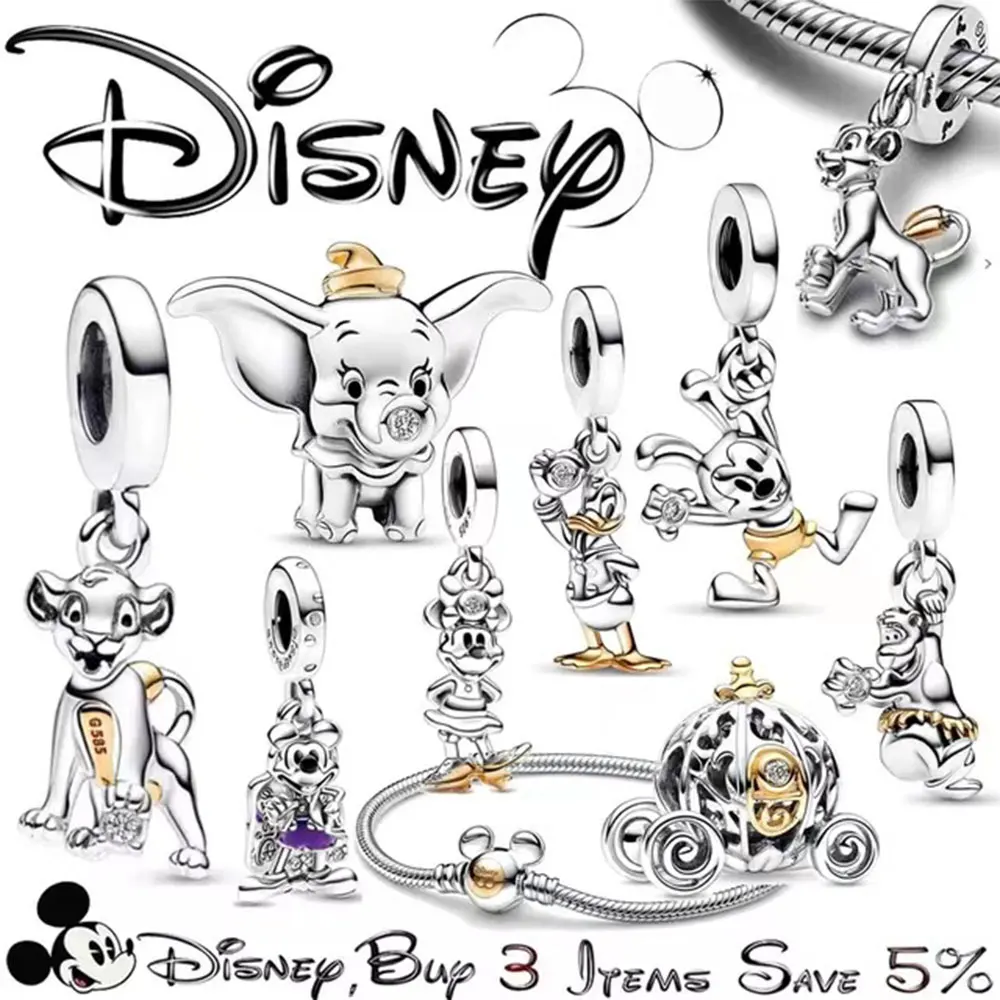 

Disney 925 Sterling Silver 100th Anniversary Elephant Gold Charm Beads Suitable For Original DlY Bracelet, Women's Jewelry Gift