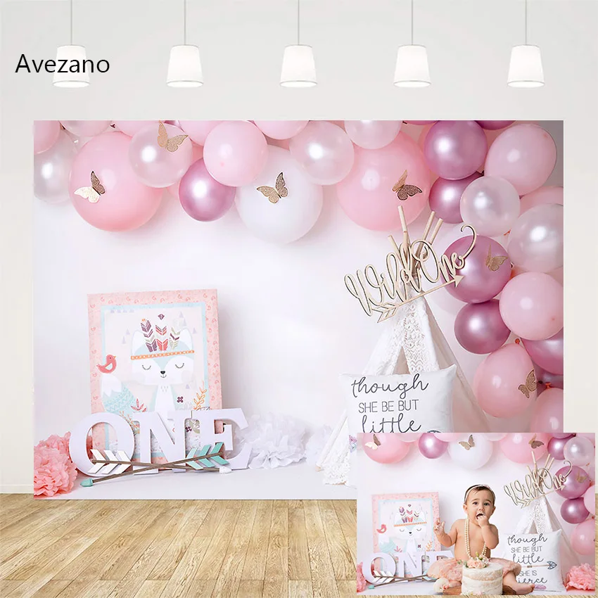 

Avezano 1st Birthday Photographic Background Cake Smash Pink Balloons Wild One Girl Portrait Decor Photo Backdrop Photophones