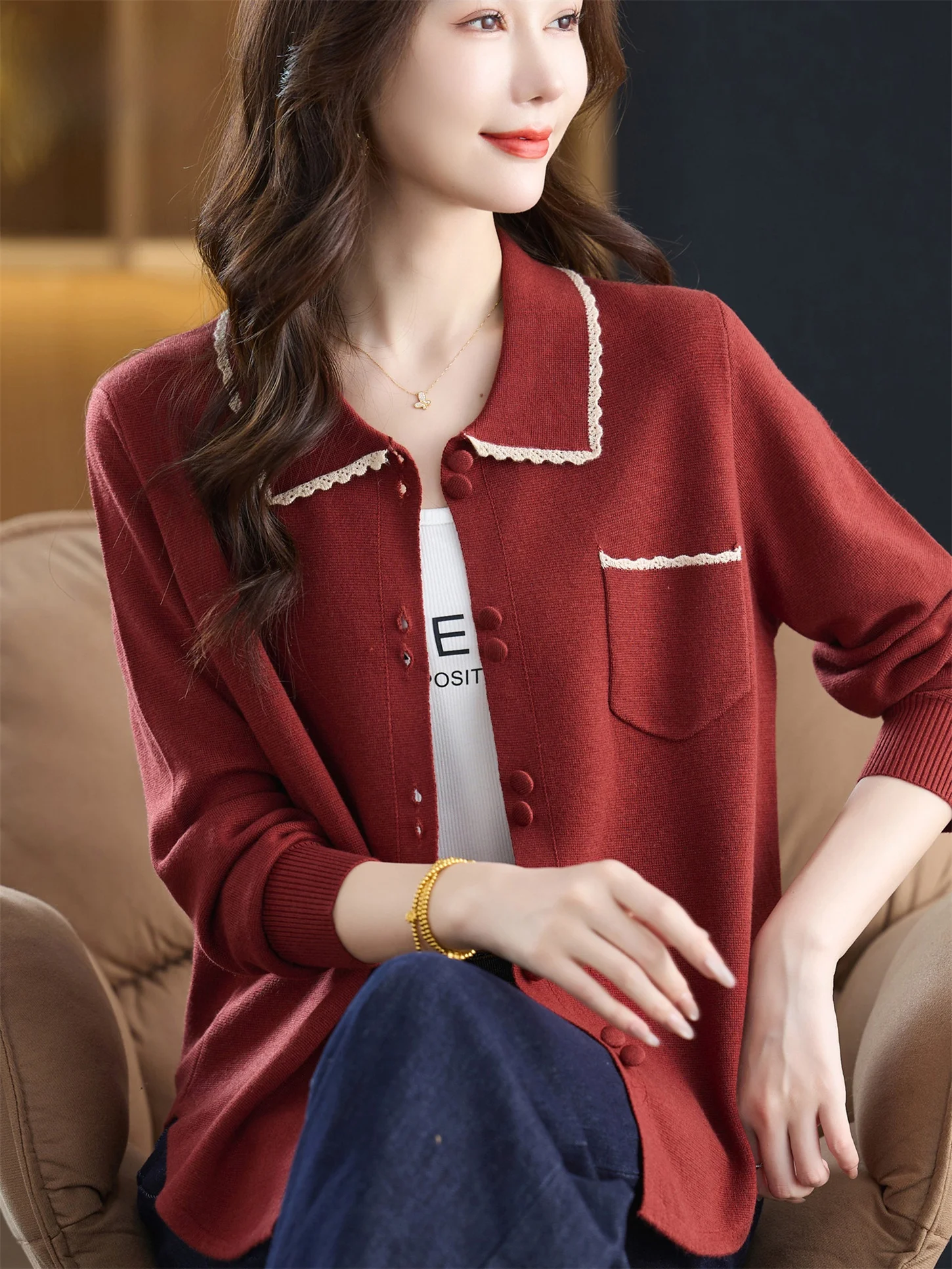 

Весенне-осенний вязаный кардиган свободного кроя, классический женский базовый топ, модный повседневный топ, подчеркивающий фигуру