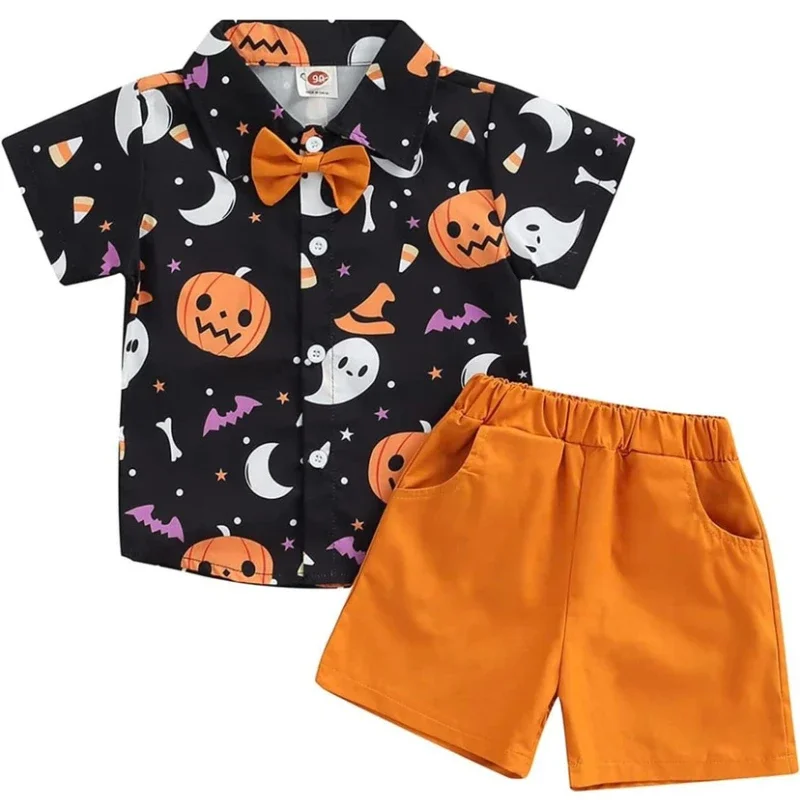 Halloween Baby Costume Kid Boy Clothes Sets Baby Gentleman Suits Pumpkin LapelT-shirt Tops+Short Pants 2Pcs Boy Clothing0-5 Ropa