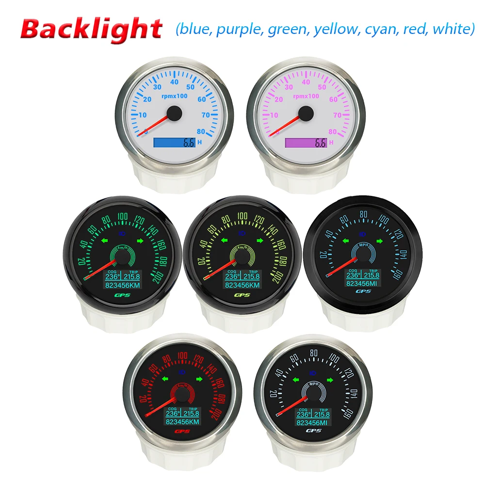Rhaxel 85mm GPS Speedometer 0-160MPH 200K with Left Right Turn Light High Beam with 0-8000 RPM Tachometer Gauge Set 7 Backlights