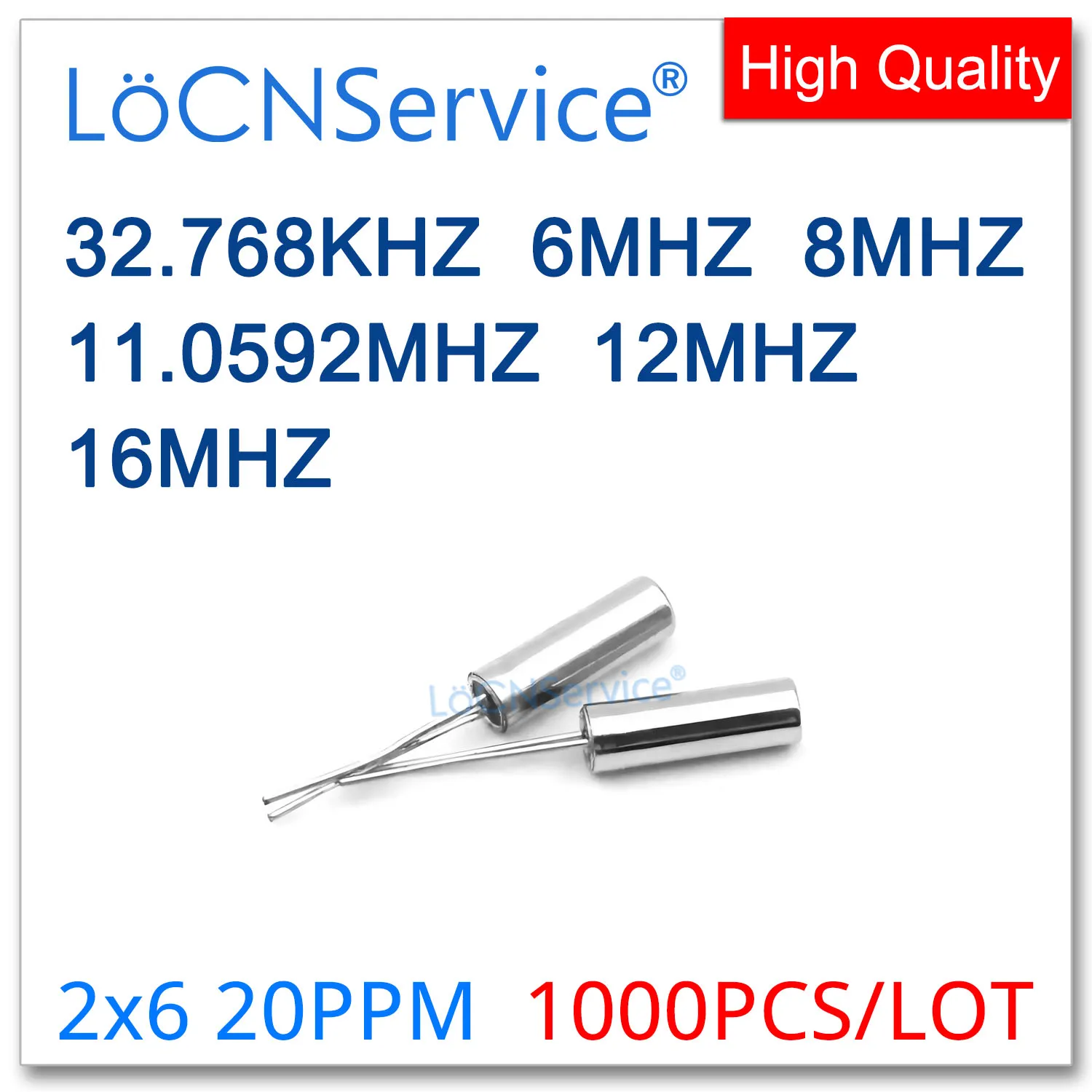 

1000PCS 2*6 AT26 DIP 20PPM 32.768k 6M 8M 11.0592M 12M 16M Passive crystal oscillator 32.768KHZ 6MHZ 8MHZ 11.0592MHZ 12MHZ 16MHZ