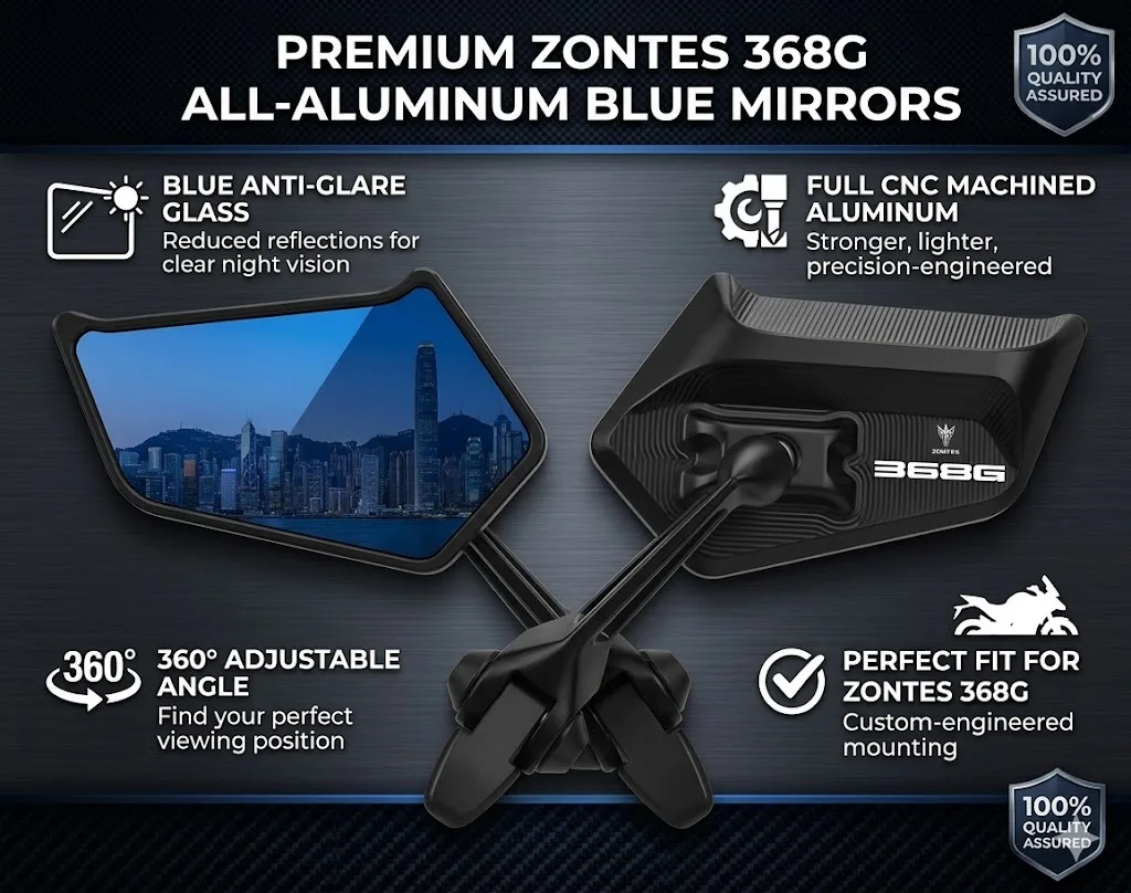 

2PCS Universal All-Aluminum Adjustable Folding Motorcycle Mirrors Blue Glass For ZONTES ZT 368G 368-G 368 G G368 2024-2026