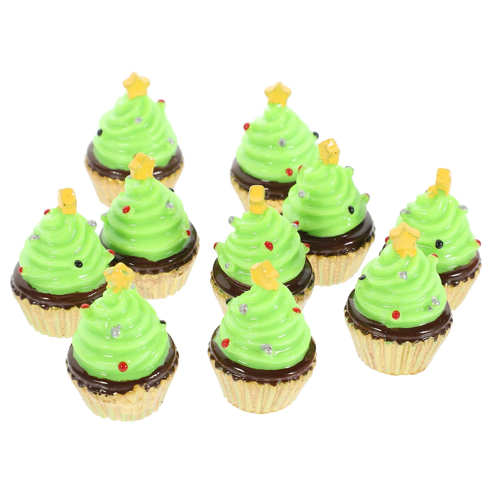 

10pcs Christmas Tree Decorations Artificial Cupcake Models For Party Home Office Desk Ornament Simulation Cakes Decor