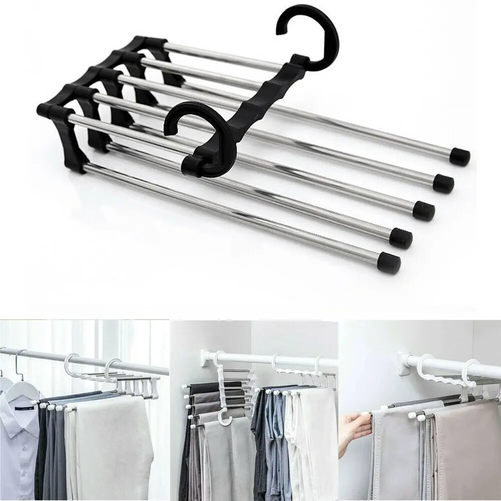 Stainless steel hanger multi-functional 5-in-1 pant frame adjustable pant frame adjustable pant frame adjustable three-dimension