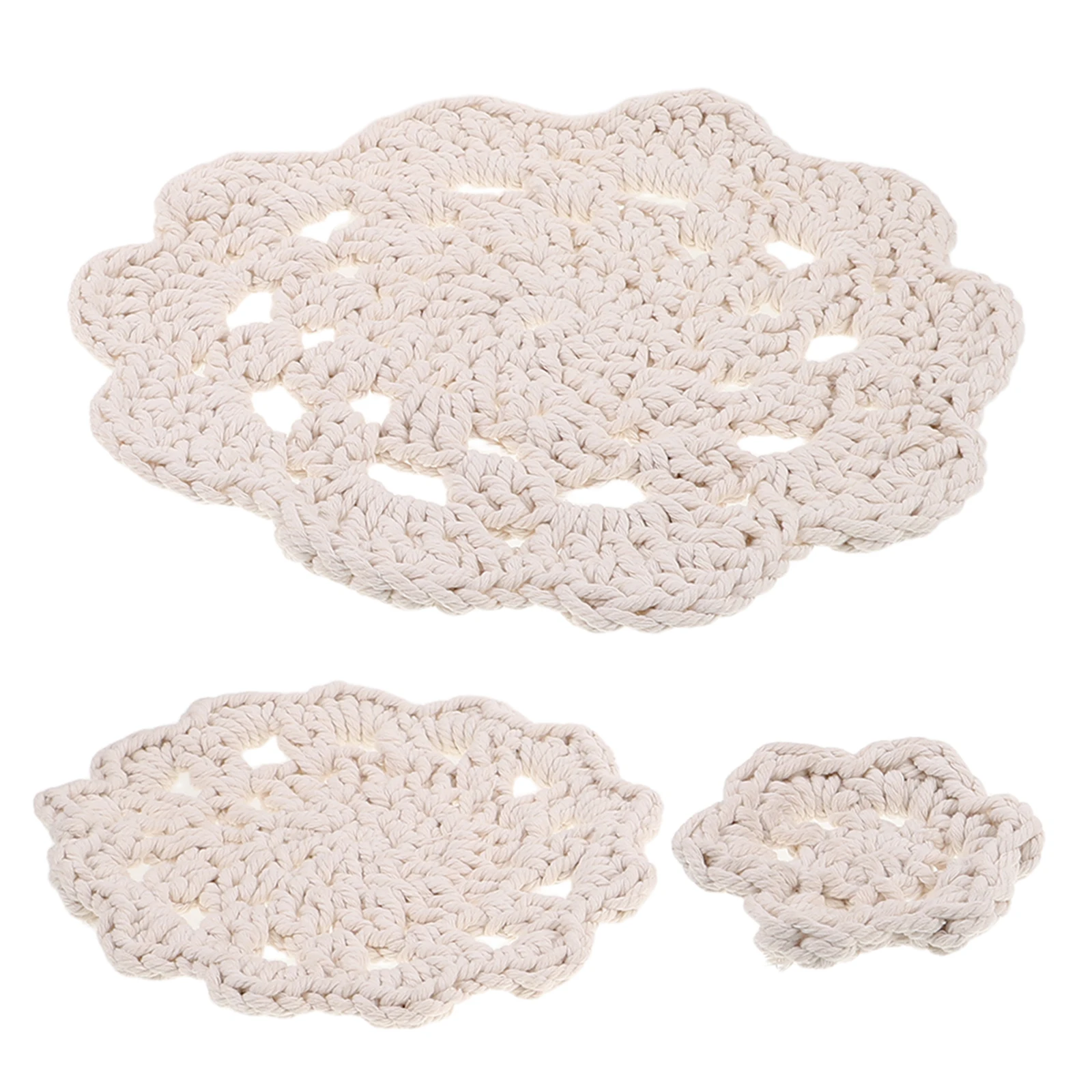 

3pcs Cotton Rope Coasters Heat Resistant Table Protectors Table Placemats Woven Placemats Beige Kitchen Decor
