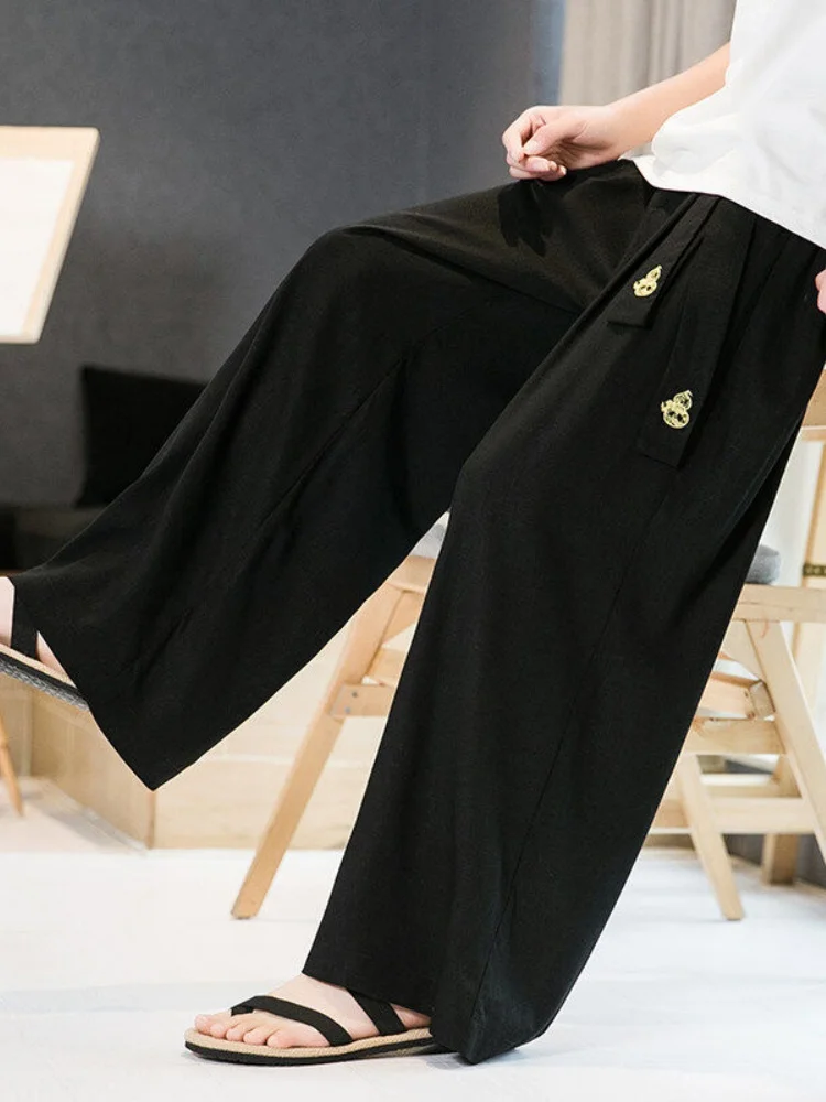 

Летние тонкие хлопковые льняные брюки с широкими штанинами, мужские свободные повседневные брюки, прямые брюки свободного кроя, удобные джинсы больших размеров