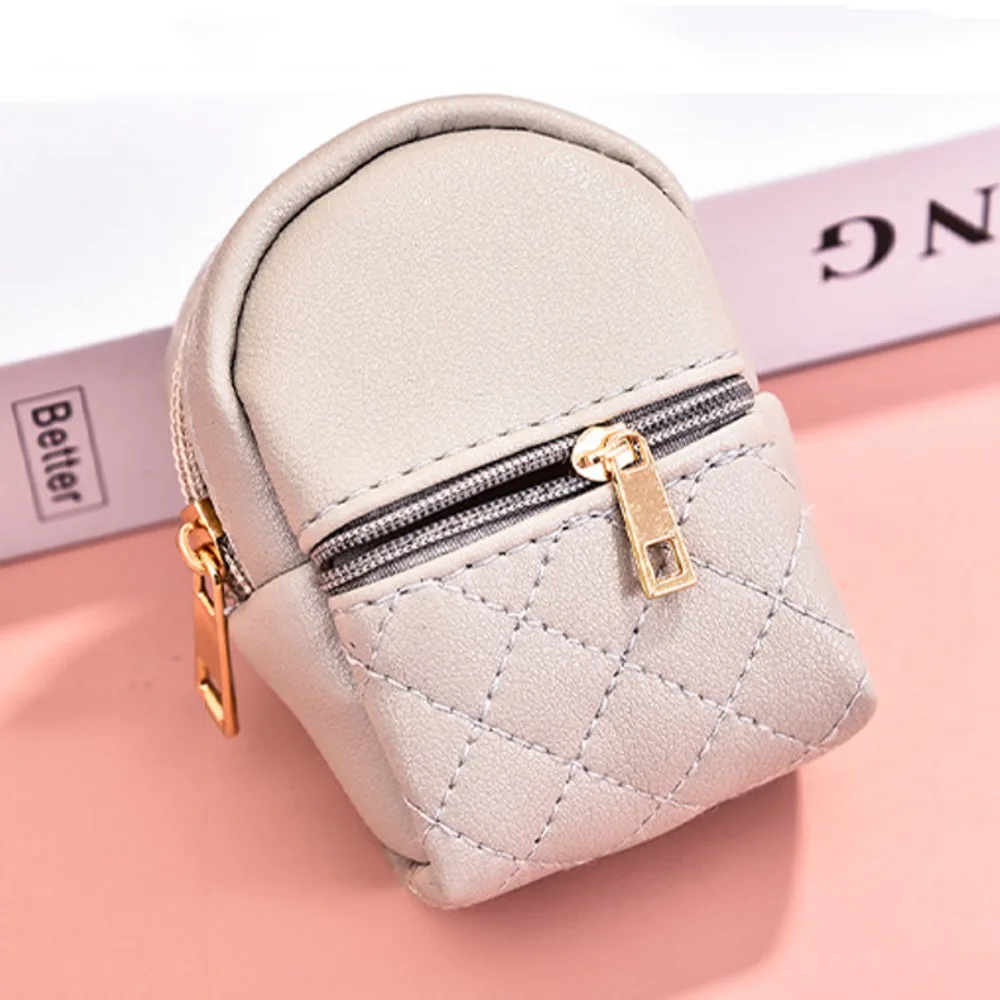 Backpack Shape Earphone Mini Storage Bag with Keychain Portable PU Mini Coin Purse Cute PU Leather PU Small Wallet Student