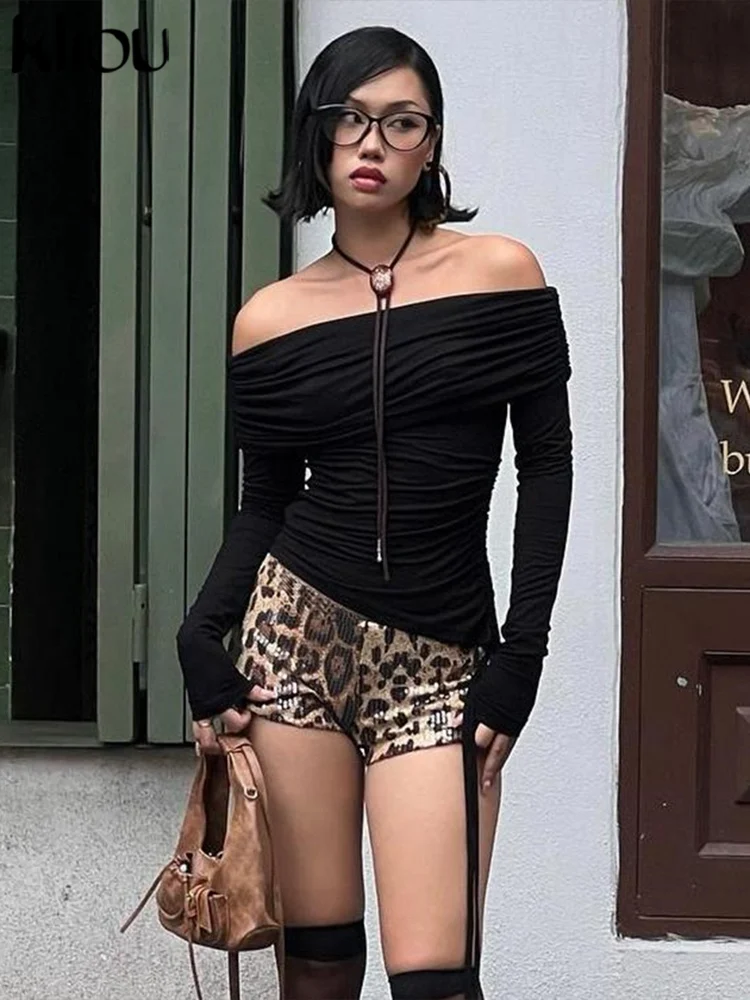 kliou Sequins Shiny Women Shorts Fashion Leopard Printed New High Waist Body-shaping Mini Bottoms Female New Stunning Streetwear