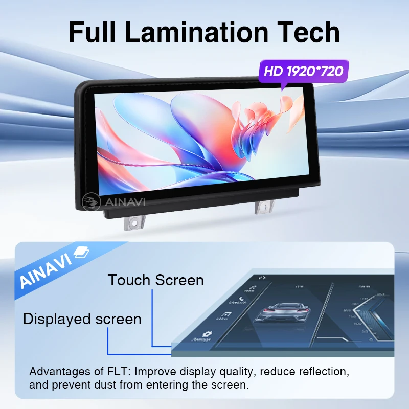 Radio para coche Ainavi para BMW Serie 1 2 3 4 F30 Carplay F31 F32 F33 F34 F36 F20 Android Auto F21 NBT Reproductor multimedia para coche Pantalla táctil HD IPS Pantalla para coche totalmente laminada BT 5.0 AHD 720P Cámara trasera 5